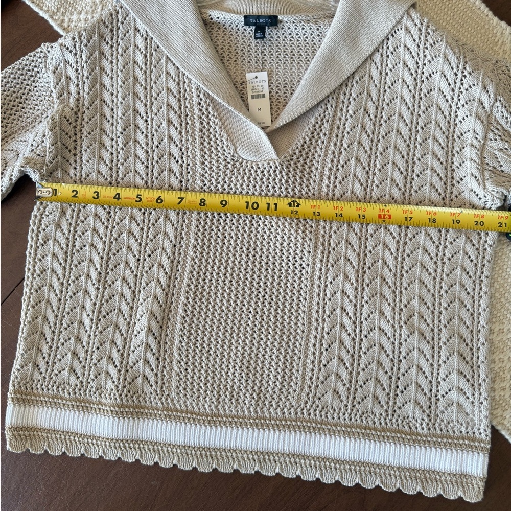 NWT Talbots Cream & White V-Neck Women's Sweater SZ M (Summer 2025) - Picture 9 of 16